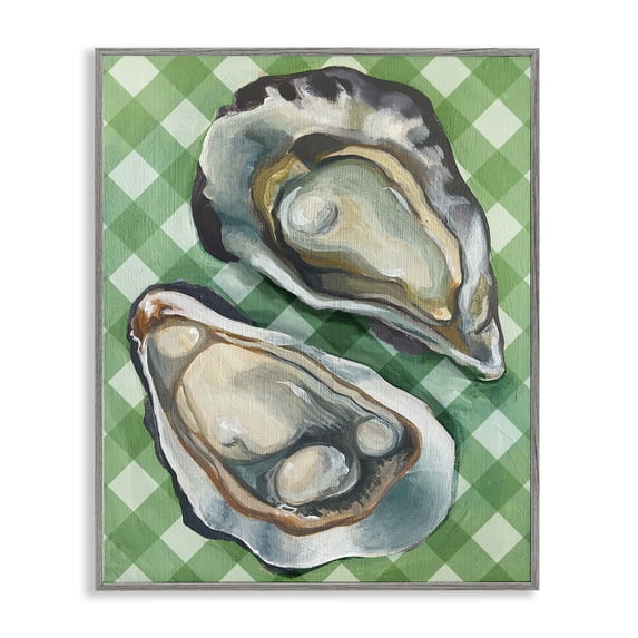 Stupell Industries Farmhouse Oysters on Green Plaid Gray Framed Giclee Art, 16 x 20, by Lil' Rue