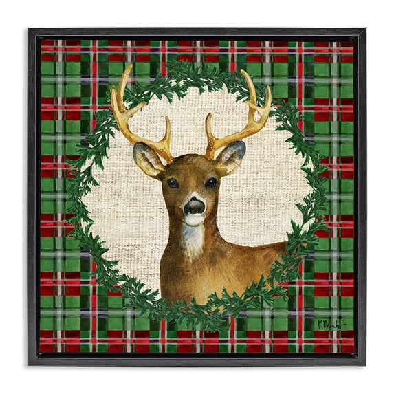 Stupell Industries Farmhouse Plaid Holiday Deer Black Floating Frame Canvas Art, 18 x 18, by Paul Brent