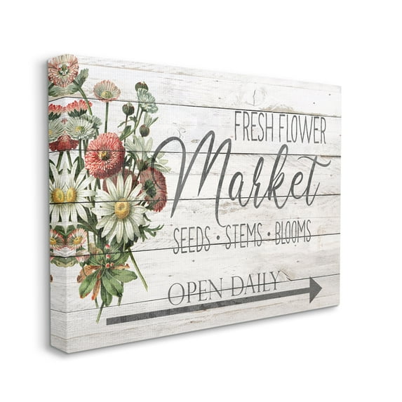 Stupell Industries Farmhouse Planked Look Fresh Flower Market Open Daily, 36 x 48,Design by Ann Bailey