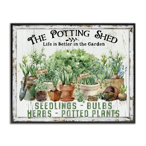 Stupell Industries Farmhouse Potting Shed Plants & Flowers Painting Black Framed Art Print Wall Art, 14 x 11