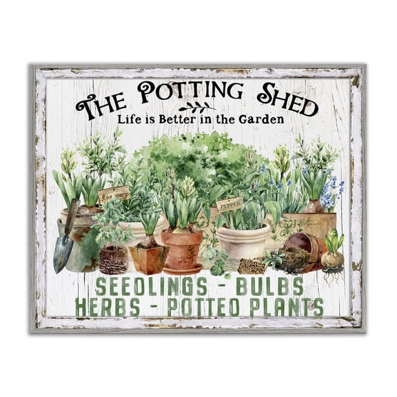 Stupell Industries Farmhouse Potting Shed Plants & Flowers Painting Gray Framed Art Print Wall Art, 14 x 11