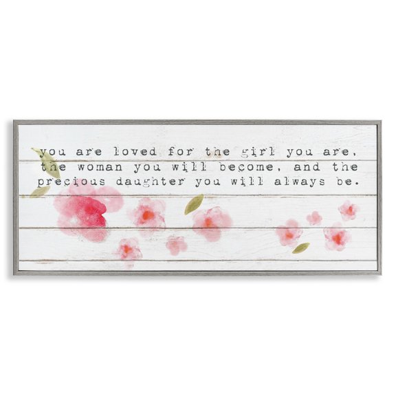 Stupell Industries Farmhouse Precious Daughter with Pink Flowers Gray Framed Giclee Art, 24 x 10, by Lil' Rue