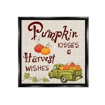 Stupell Industries Farmhouse Pumpkin Kisses Holiday Painting Black Floater Framed Canvas Art Print Wall Art, 18 x 18
