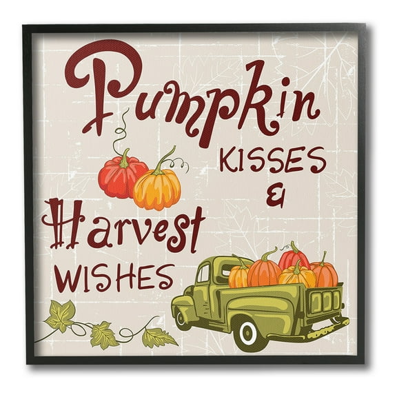 Stupell Industries Farmhouse Pumpkin Kisses Holiday Painting Black Framed Art Print Wall Art, 12 x 12