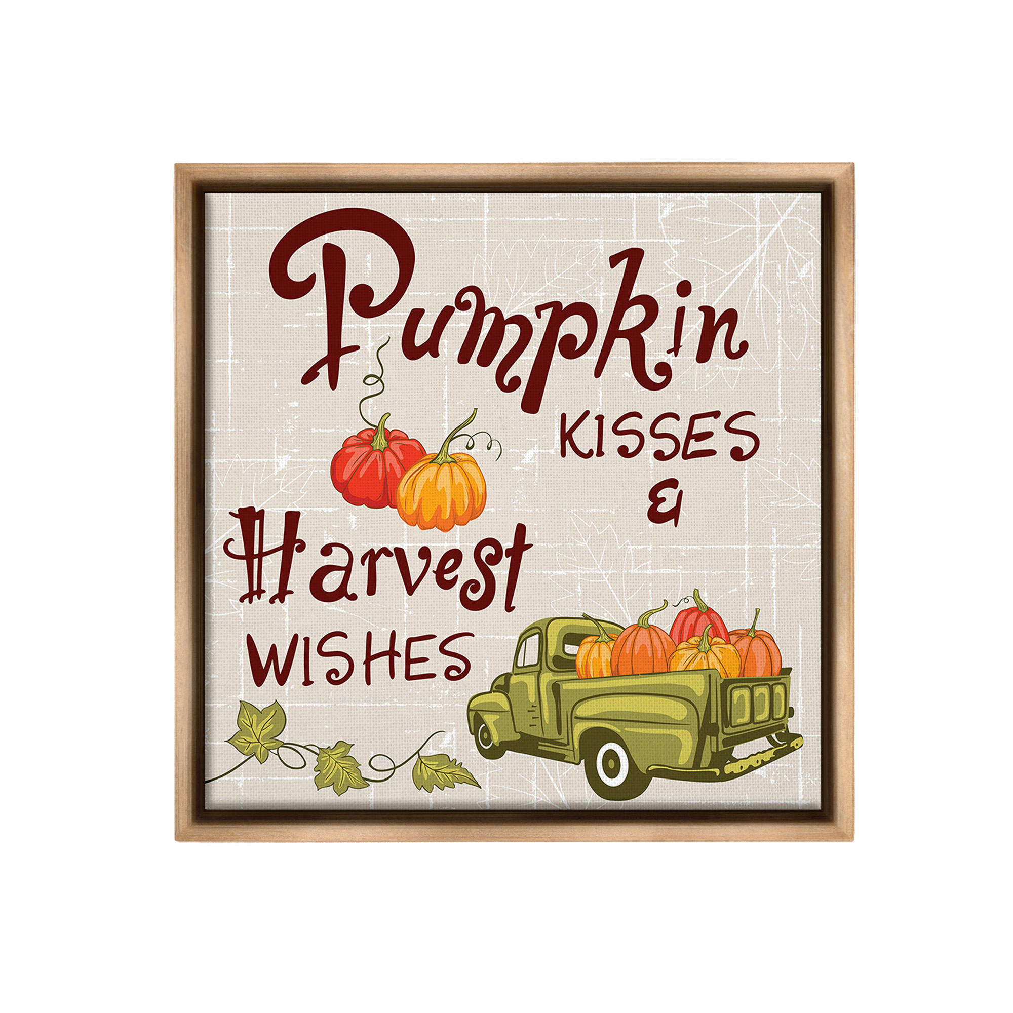 Stupell Industries Farmhouse Pumpkin Kisses Holiday Painting Brown Floater Framed Canvas Art Print Wall Art, 18 x 18
