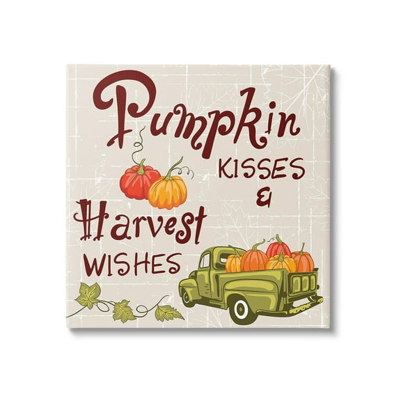 Stupell Industries Farmhouse Pumpkin Kisses Holiday Painting Gallery Wrapped Canvas Art Print Wall Art, 17 x 17