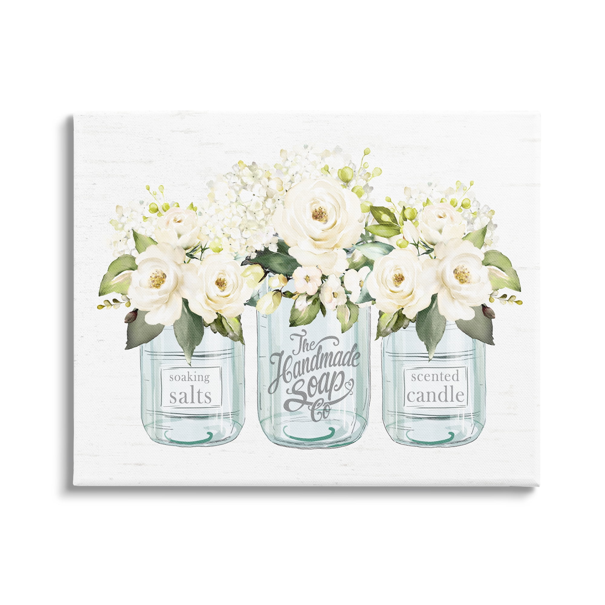 Stupell Industries Farmhouse Rose Blossom Bouquets Varied Country Jars Graphic Art Gallery Wrapped Canvas Print Wall Art, Design by Lettered and Lined