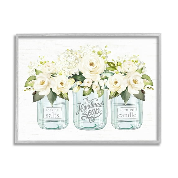 Stupell Industries Farmhouse Rose Blossom Bouquets Varied Country Jars Graphic Art Gray Framed Art Print Wall Art, Design by Lettered and Lined