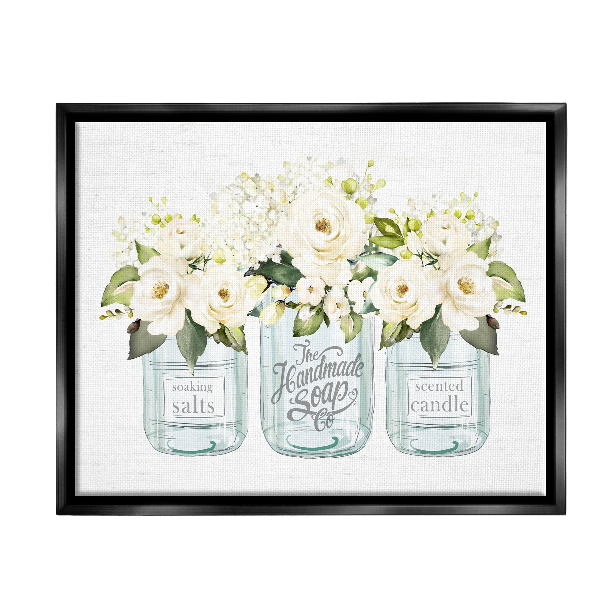 Stupell Industries Farmhouse Rose Blossom Bouquets Varied Country Jars Graphic Art Jet Black Floating Framed Canvas Print Wall Art, Design by Lettered and Lined