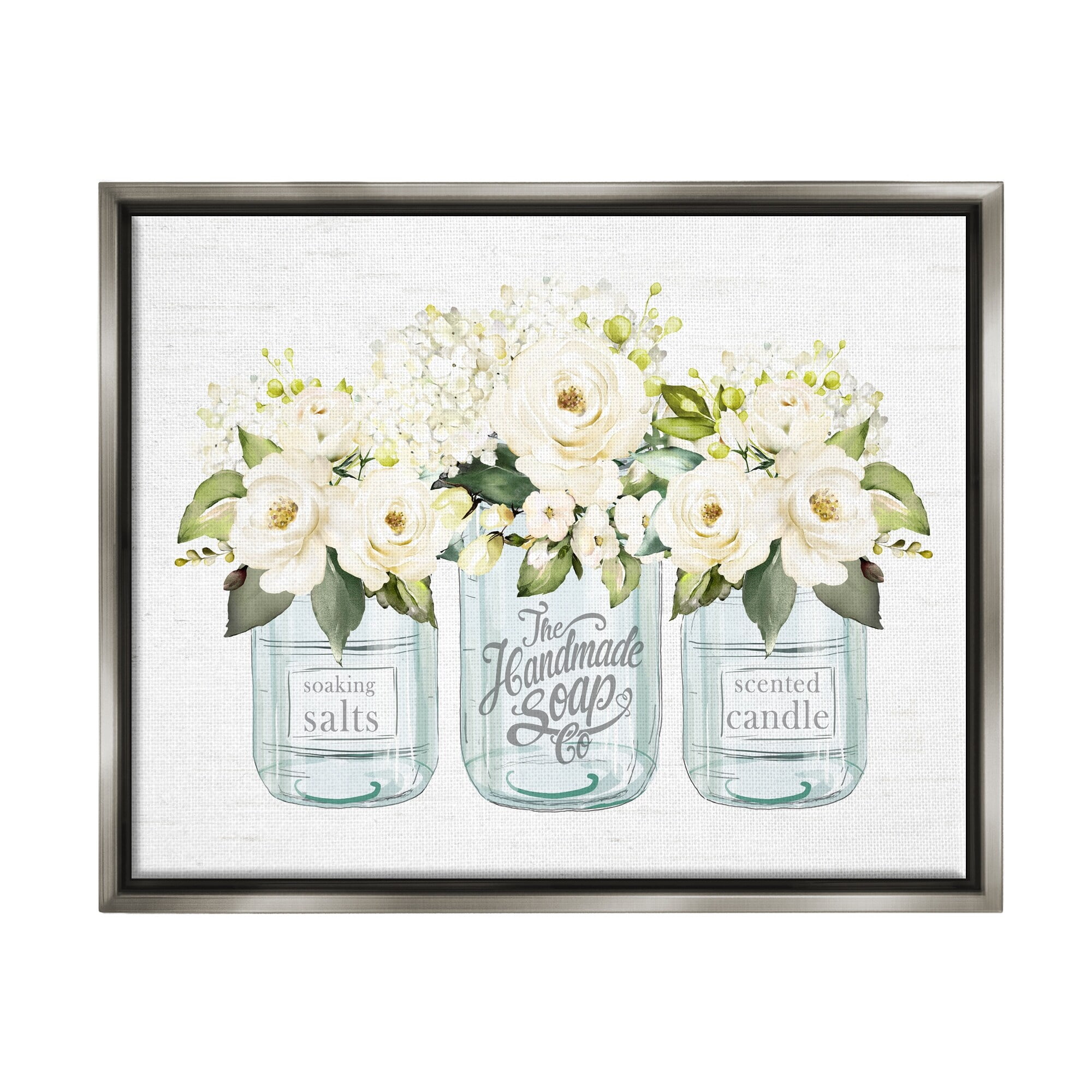 Stupell Industries Farmhouse Rose Blossom Bouquets Varied Country Jars Graphic Art Luster Gray Floating Framed Canvas Print Wall Art, Design by Lettered and Lined