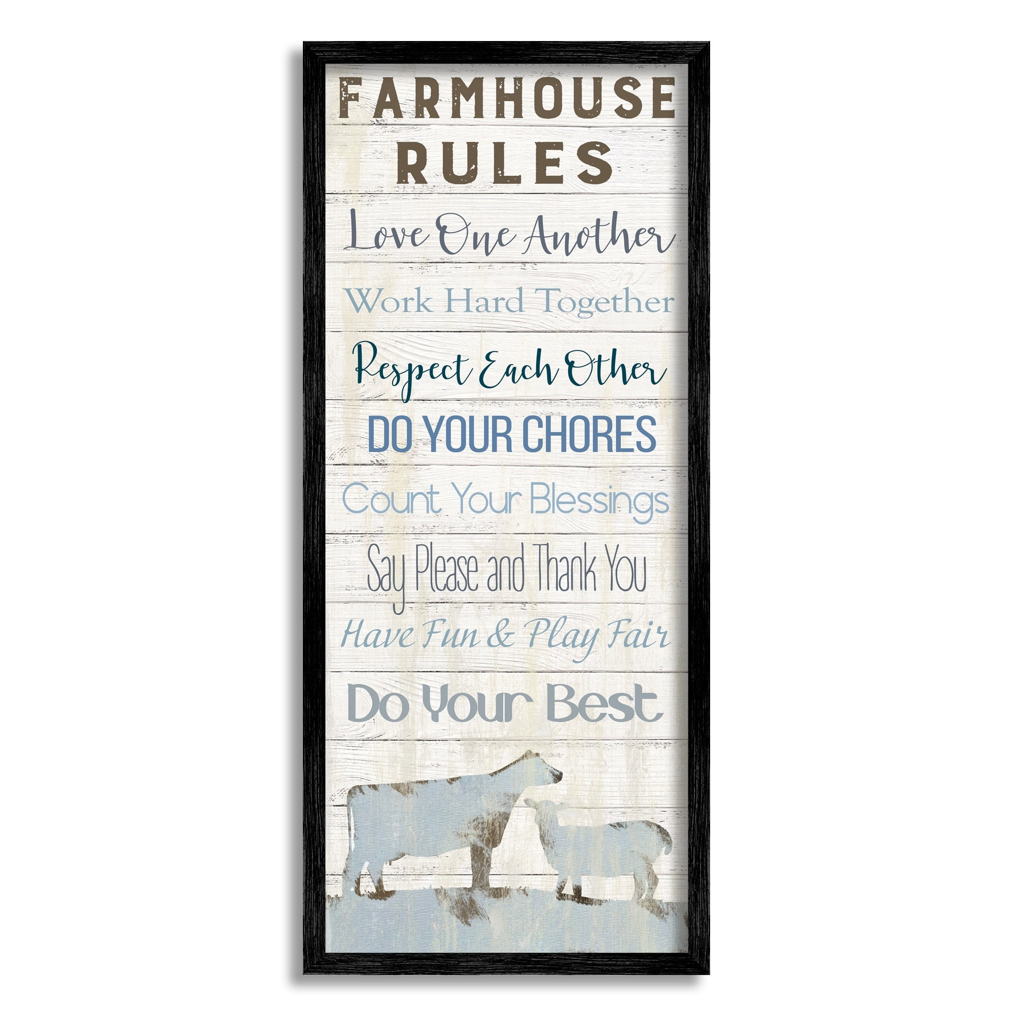 Stupell Industries Farmhouse Rules Heartening Planked List Country Animals Graphic Art Black Framed Art Print Wall Art, Design by Carol Robinson