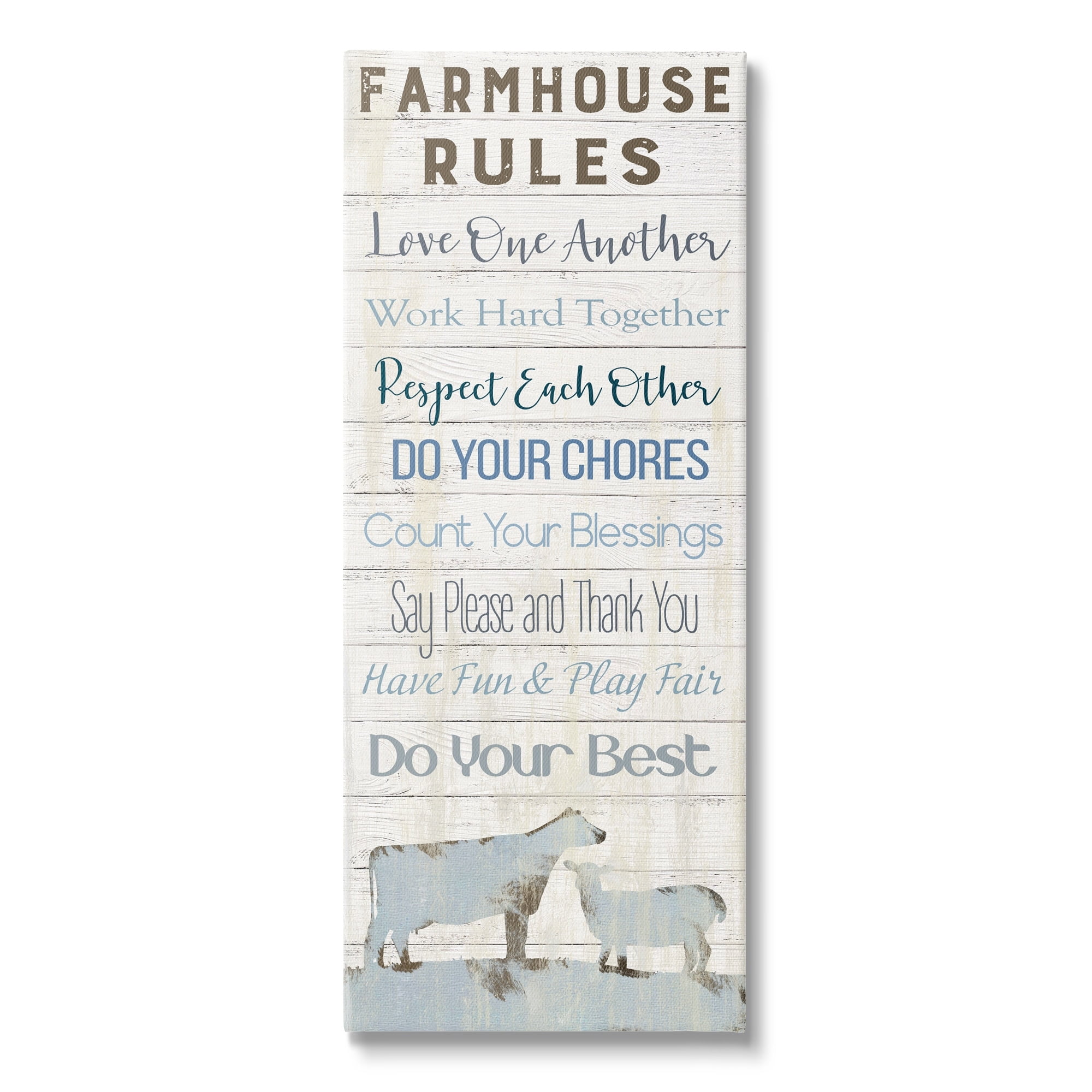 Stupell Industries Farmhouse Rules Heartening Planked List Country Animals Graphic Art Gallery Wrapped Canvas Print Wall Art, Design by Carol Robinson