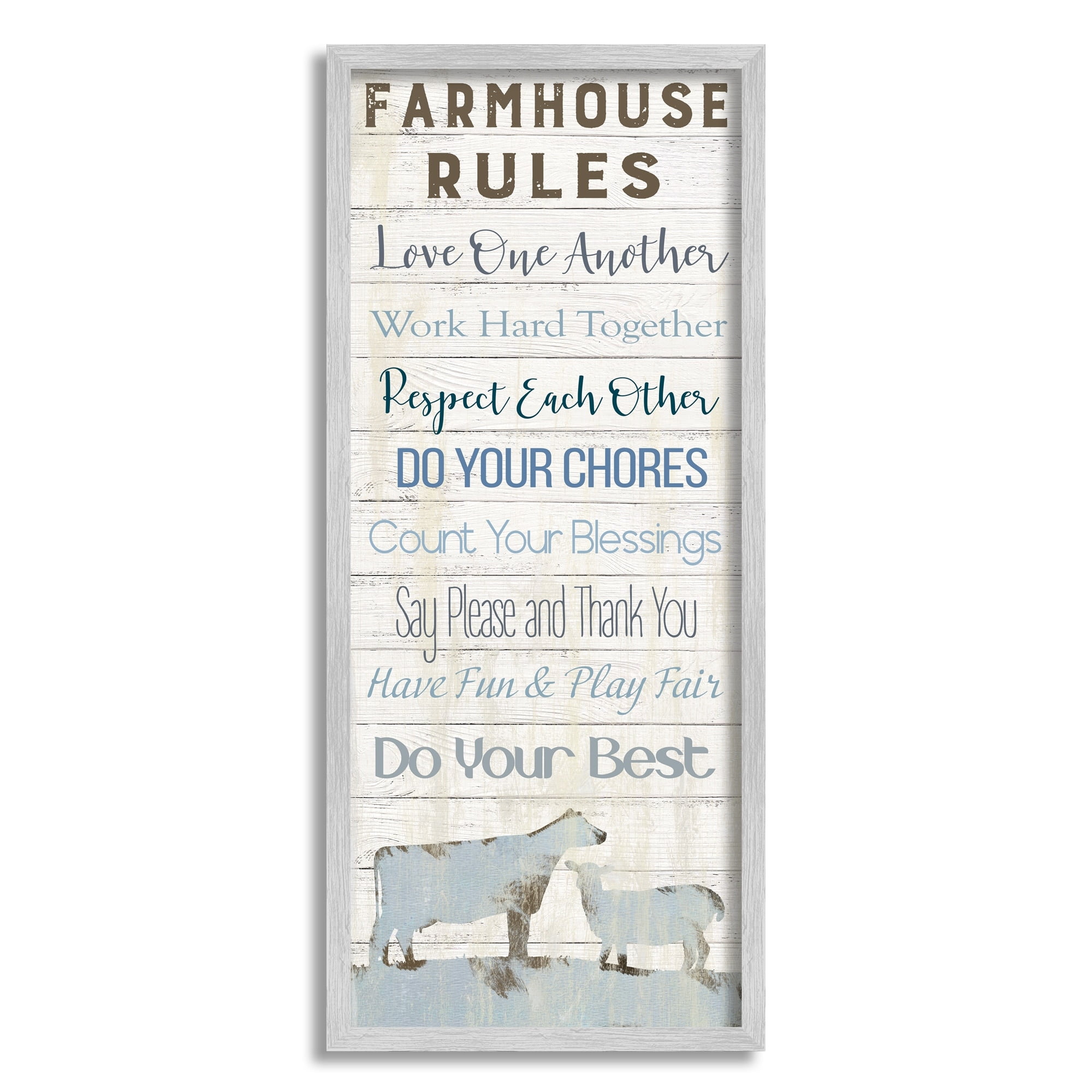 Stupell Industries Farmhouse Rules Heartening Planked List Country Animals Graphic Art Gray Framed Art Print Wall Art, Design by Carol Robinson