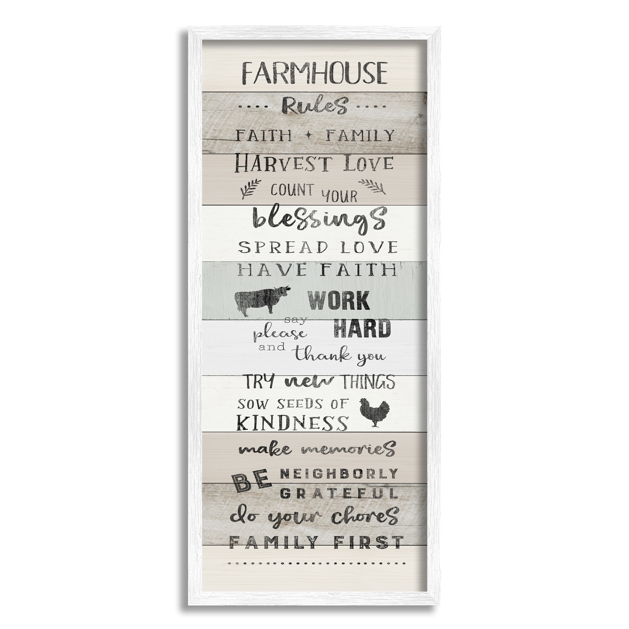 Stupell Industries Farmhouse Rules Inspirational Family Phrases Striped Plank Pattern, 13 x 30,Design by CAD Designs