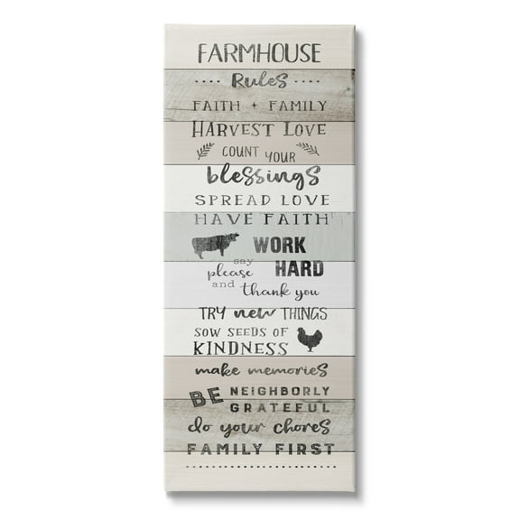 Stupell Industries Farmhouse Rules Inspirational Family Phrases Striped Plank Pattern, 17 x 40,Design by CAD Designs