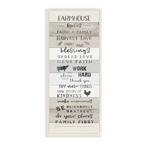 Stupell Industries Farmhouse Rules Inspirational Family Phrases Striped Plank Pattern, 7 x 17,Design by CAD Designs
