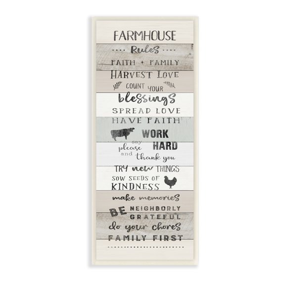 Stupell Industries Farmhouse Rules Inspirational Family Phrases Striped Plank Pattern, 7 x 17,Design by CAD Designs