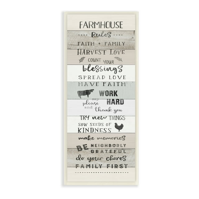 Stupell Industries Farmhouse Rules Inspirational Family Phrases Striped Plank Pattern, 7 x 17,Design by CAD Designs