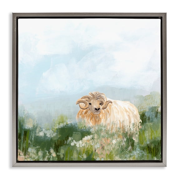 Stupell Industries Farmhouse Rural Goat in Meadow Gray Floating Frame Canvas Art, 18 x 18, by June Erica Vess