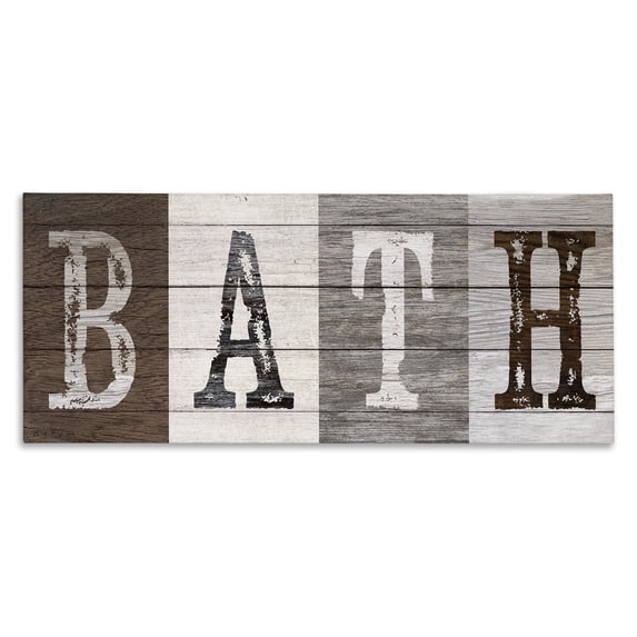Stupell Industries Farmhouse Rustic Bath Letters Canvas Art, 24 x 10, by Susan Arnot