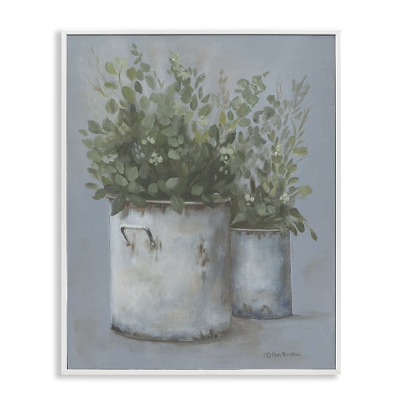 Stupell Industries Farmhouse Rustic Country Potted Plants White Framed Giclee Art, 16 x 20, by Pam Britton