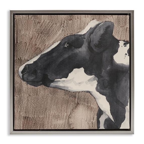 Stupell Industries Farmhouse Rustic Cow Looking Left Gray Floating Frame Canvas Art, 25 x 25, by Grace Popp