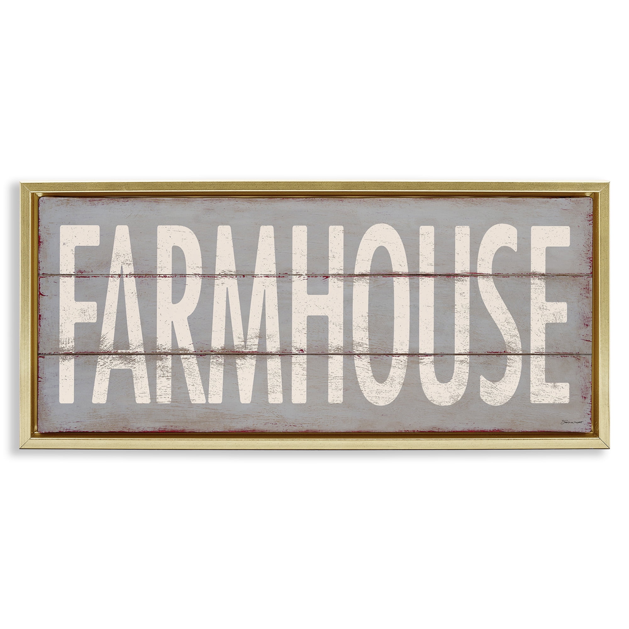 Stupell Industries Farmhouse Rustic Planked Design Typography Painting Gold Floater Framed Canvas Art Print Wall Art, 31 x 14