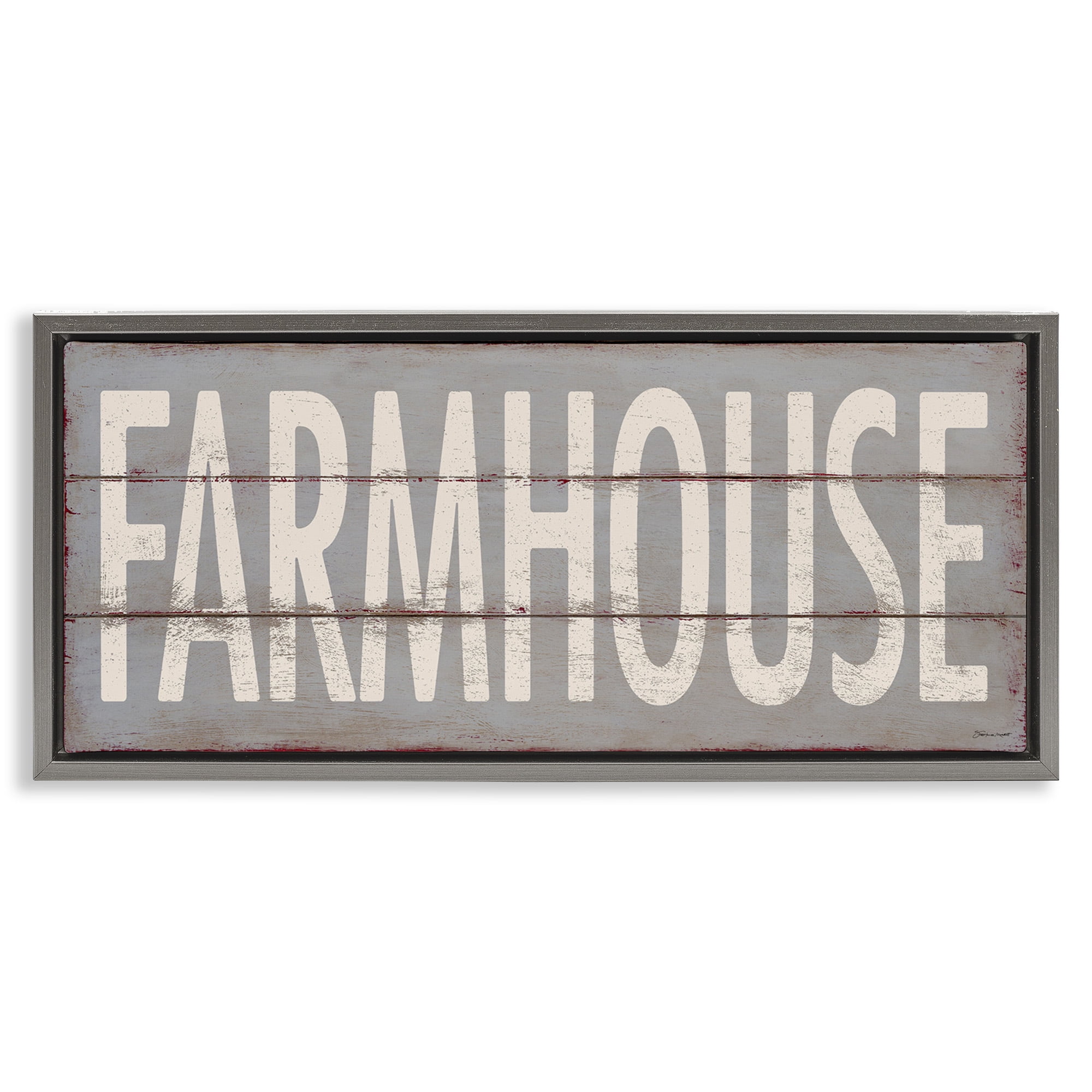 Stupell Industries Farmhouse Rustic Planked Design Typography Painting Gray Floater Framed Canvas Art Print Wall Art, 25 x 11