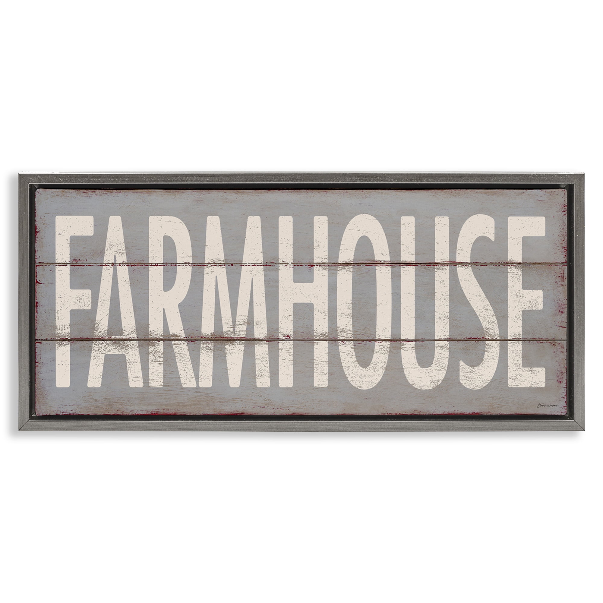 Stupell Industries Farmhouse Rustic Planked Design Typography Painting Gray Floater Framed Canvas Art Print Wall Art, 31 x 14