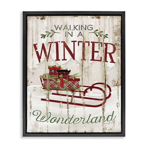 Stupell Industries Farmhouse Rustic Winter Wonderland Sleigh Black Floating Frame Canvas Art, 25 x 31, by Jennifer Pugh