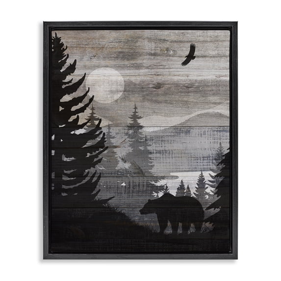 Stupell Industries Farmhouse Rustic Woodland Evening Black Floating Frame Canvas Art, 17 x 21, by Susan Arnot