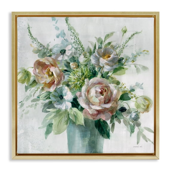 Stupell Industries Farmhouse Sage & Peach Blossoms Gold Floating Frame Canvas Art, 25 x 25, by Danhui Nai