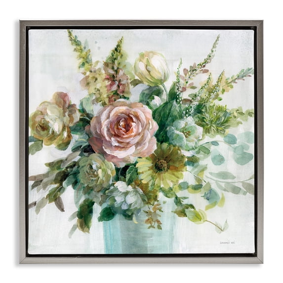 Stupell Industries Farmhouse Sage & Peach Flowers Gray Floating Frame Canvas Art, 25 x 25, by Danhui Nai