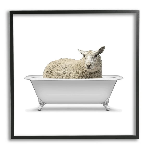 Stupell Industries Farmhouse Sheep Claw Foot Bathtub Graphic Art Black Framed Art Print Wall Art, Design by Annalisa Latella