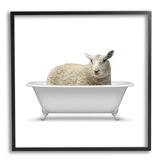Stupell Industries Farmhouse Sheep Claw Foot Bathtub Graphic Art Black Framed Art Print Wall Art, Design by Annalisa Latella