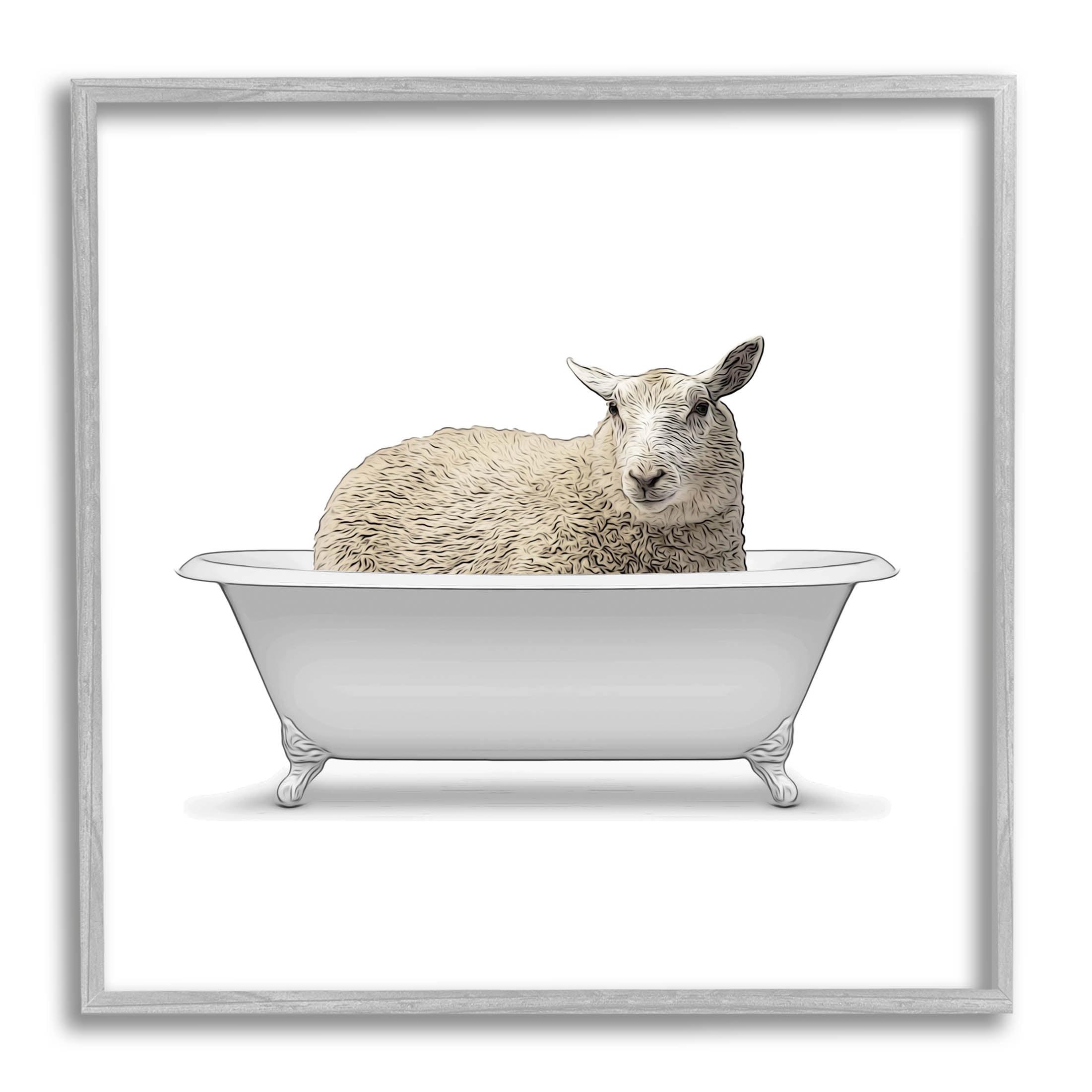 Stupell Industries Farmhouse Sheep Claw Foot Bathtub Graphic Art Gray Framed Art Print Wall Art, Design by Annalisa Latella