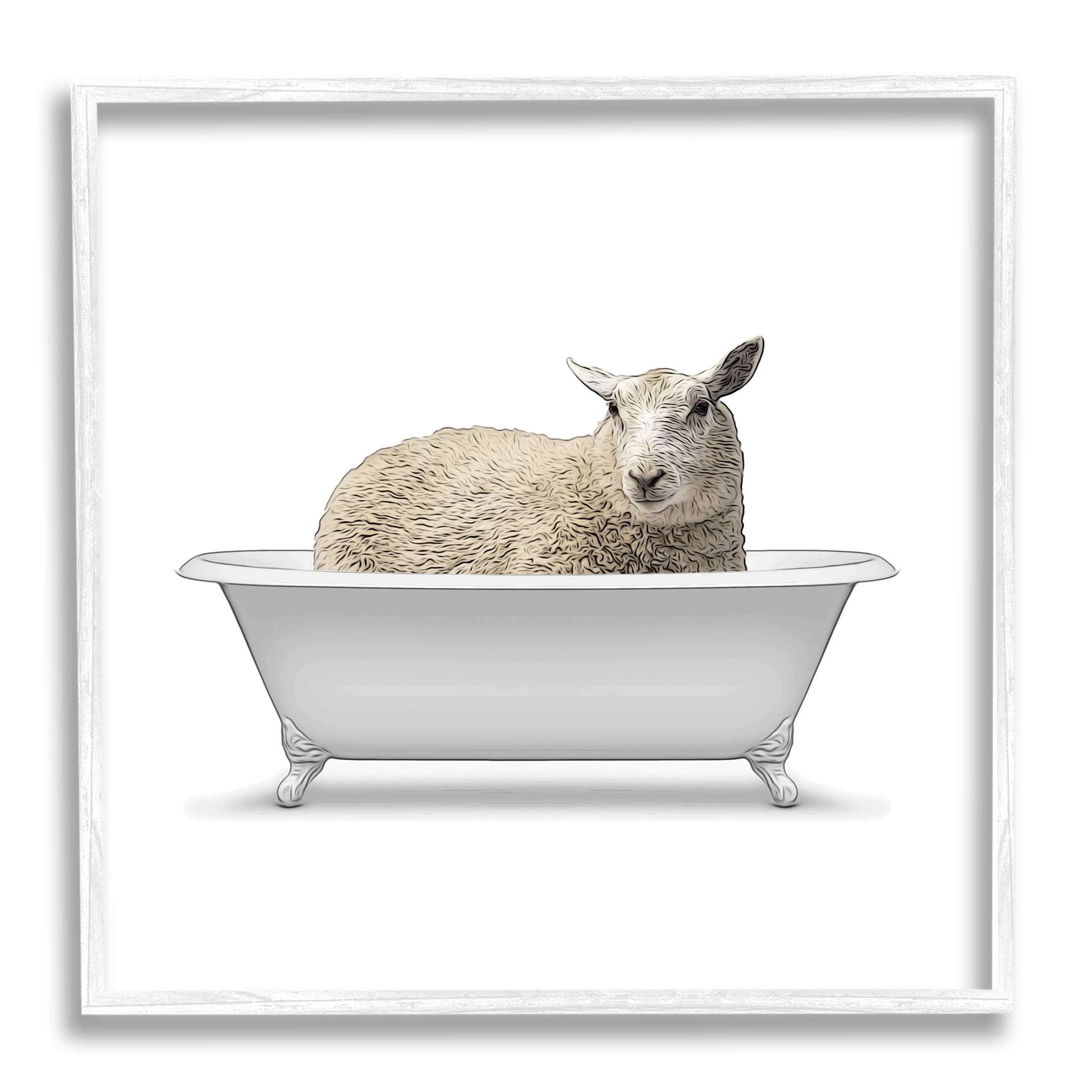 Stupell Industries Farmhouse Sheep Claw Foot Bathtub Graphic Art White Framed Art Print Wall Art, Design by Annalisa Latella