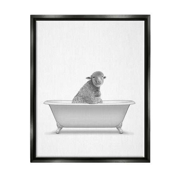 Stupell Industries Farmhouse Sheep In Bathtub Animals & Insects Painting Black Floater Framed Art Print Wall Art