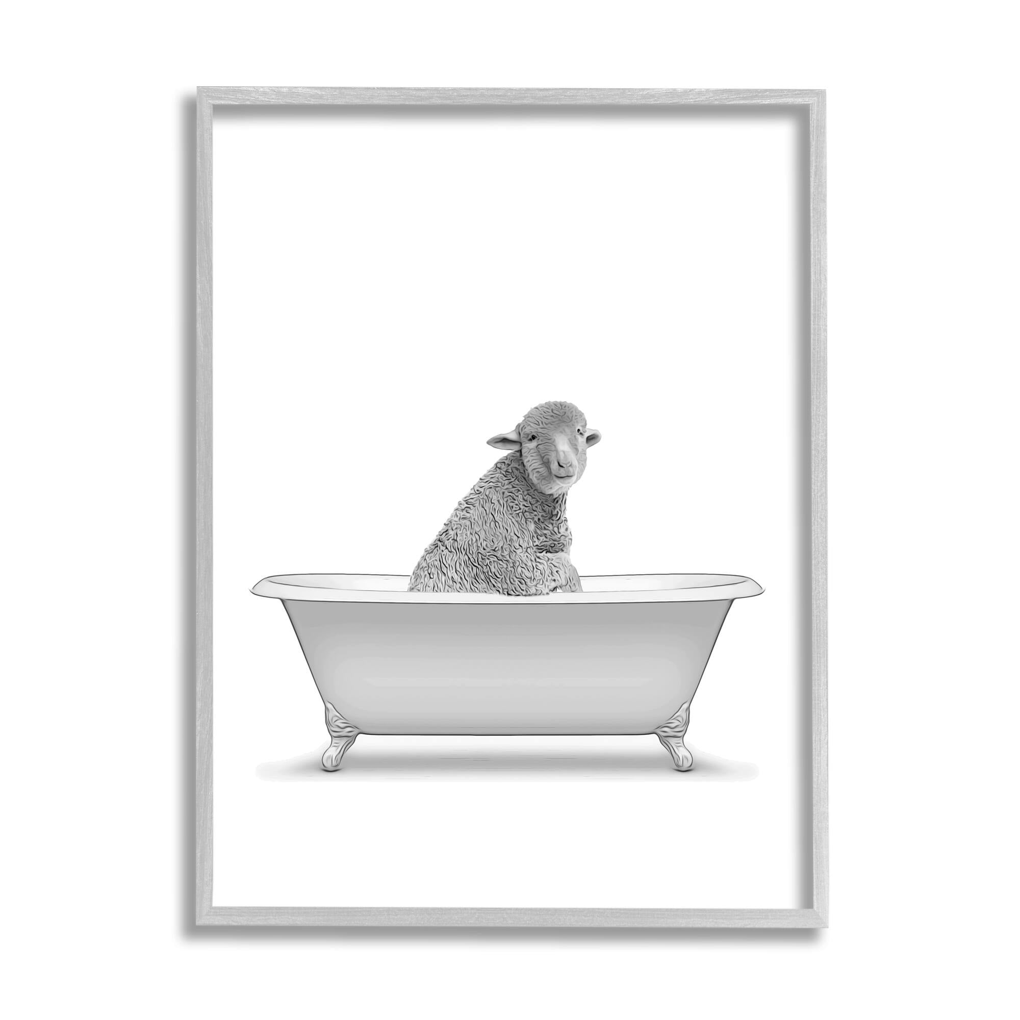 Stupell Industries Farmhouse Sheep In Bathtub Animals & Insects Painting Gray Framed Art Print Wall Art