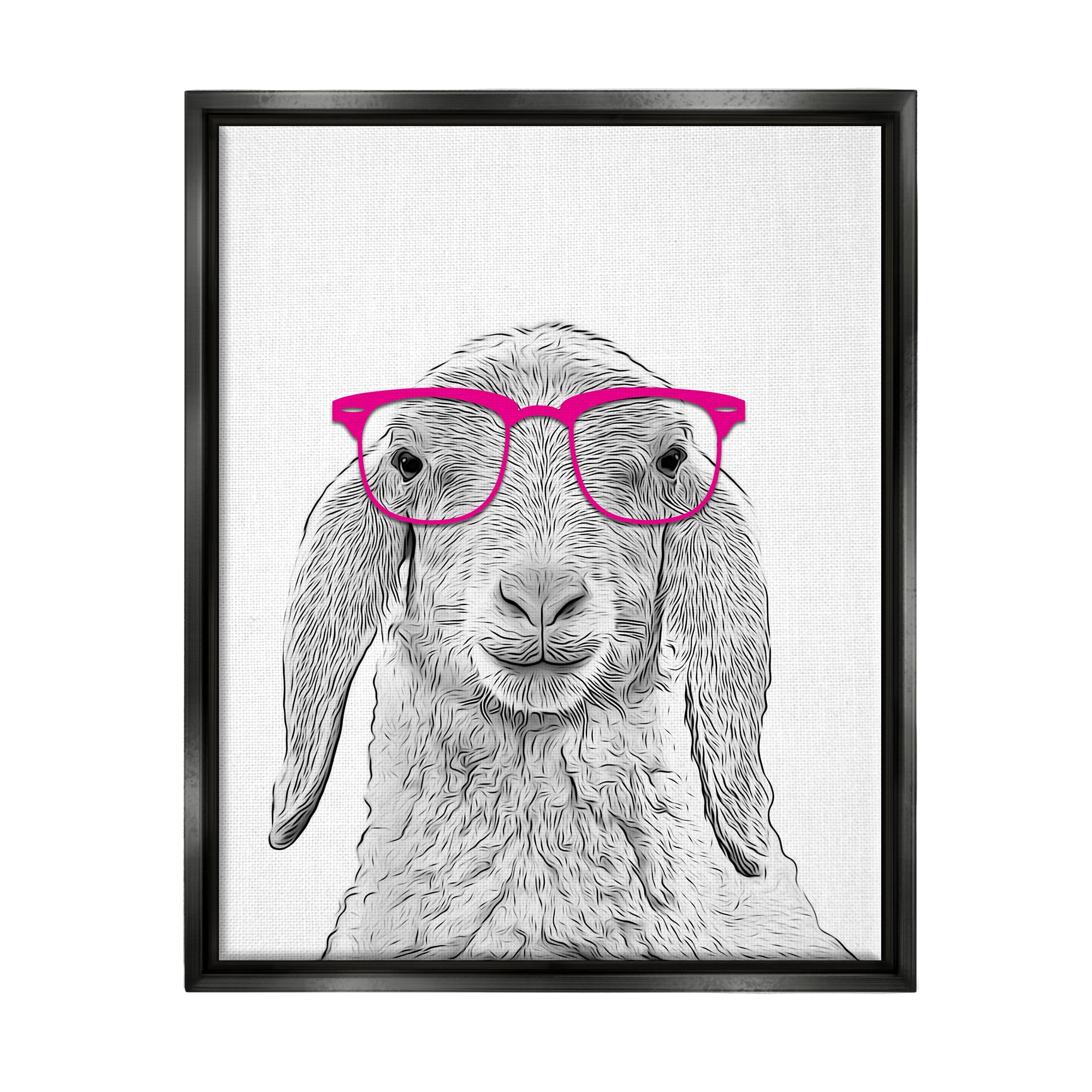 Stupell Industries Farmhouse Sheep Pink Glasses Animals & Insects Painting Black Floater Framed Art Print Wall Art
