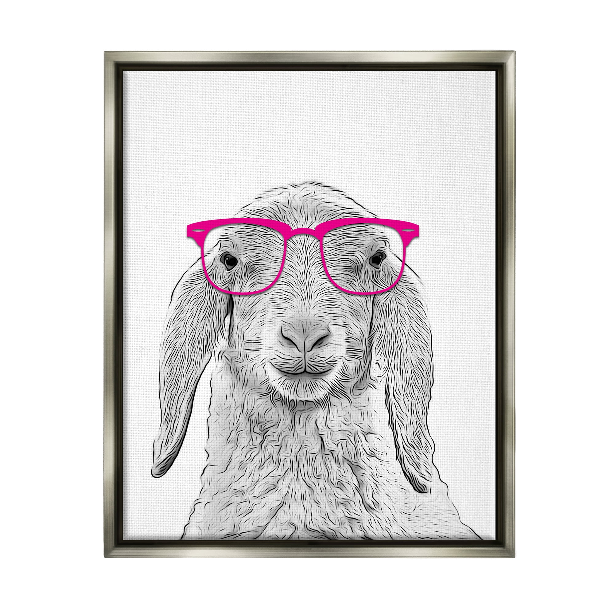 Stupell Industries Farmhouse Sheep Pink Glasses Animals & Insects Painting Gray Floater Framed Art Print Wall Art