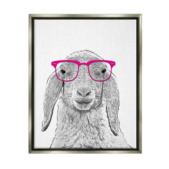 Stupell Industries Farmhouse Sheep Pink Glasses Animals & Insects Painting Gray Floater Framed Art Print Wall Art