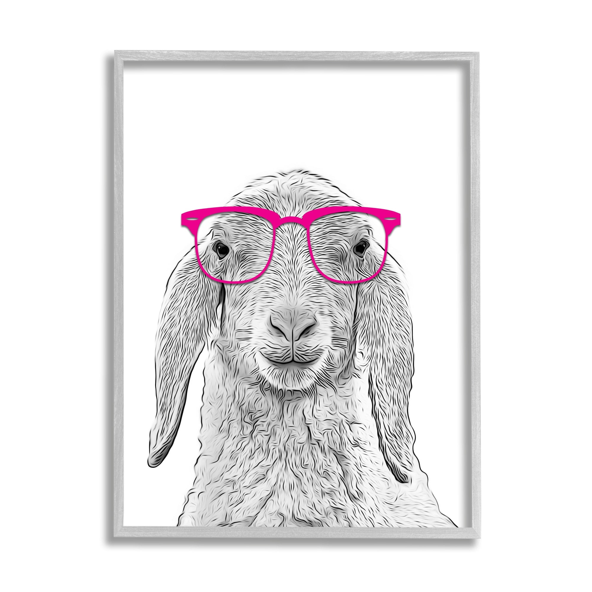 Stupell Industries Farmhouse Sheep Pink Glasses Animals & Insects Painting Gray Framed Art Print Wall Art
