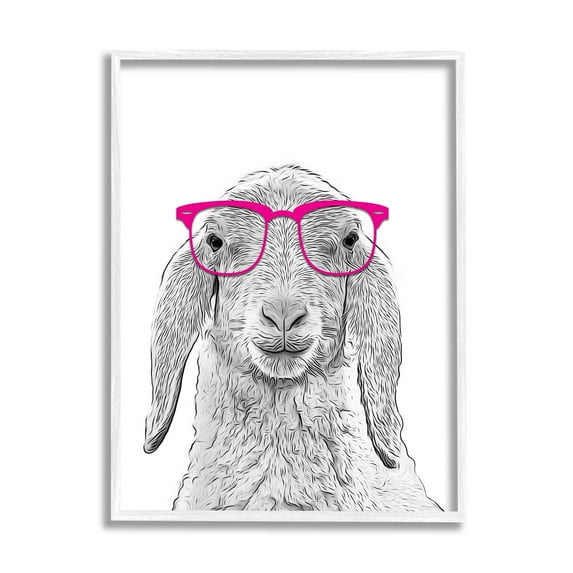 Stupell Industries Farmhouse Sheep Pink Glasses Animals & Insects Painting White Framed Art Print Wall Art