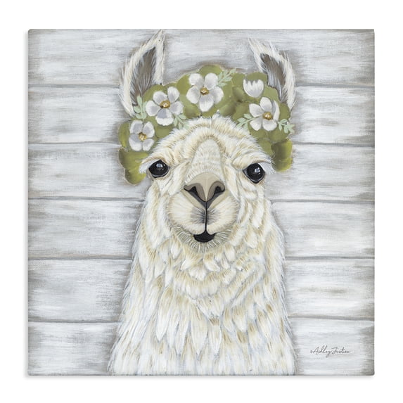 Stupell Industries Farmhouse Smiling Llama Country Floral Blooms Canvas Art, 24 x 24, by Ashley Justice
