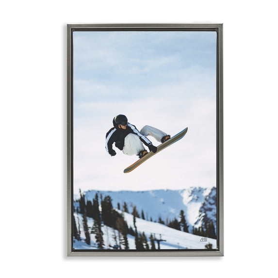 Stupell Industries Farmhouse Snowboarder Air Tricks Gray Floating Frame Canvas Art, 21 x 31, by Max Blakesberg Studios