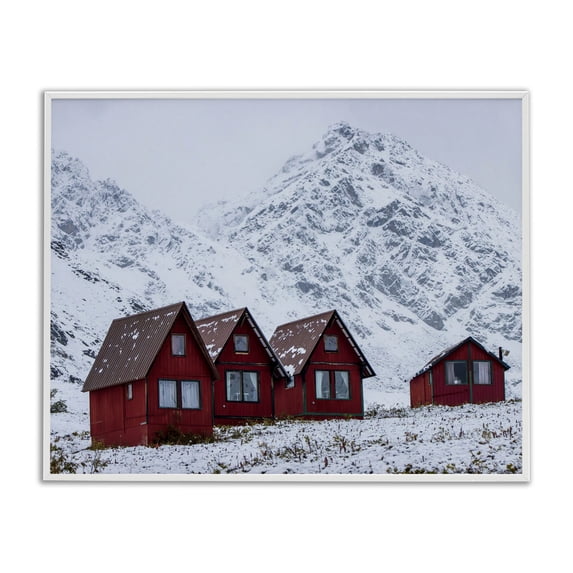 Stupell Industries Farmhouse Snowy Mountain Shacks White Framed Giclee Art, 20 x 16, by Daniel Sproul