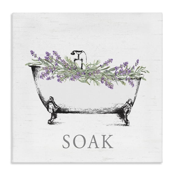 Stupell Industries Farmhouse Soak Bathtub with Lavender Canvas Art, 36 x 36, by Lettered and Lined