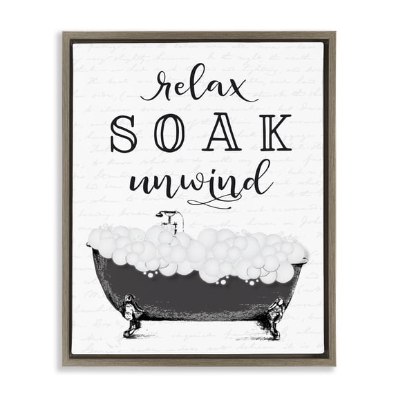 Stupell Industries Farmhouse Soak Unwind Bubble Bath Brown Floating Frame Canvas Art, 25 x 31, by Lettered and Lined
