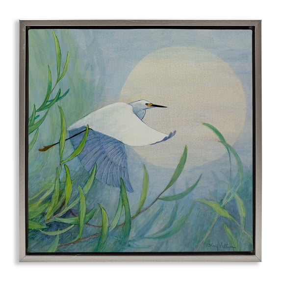 Stupell Industries Farmhouse Soaring Snowy Egret Gray Floating Frame Canvas Art, 25 x 25, by Floy Zittin